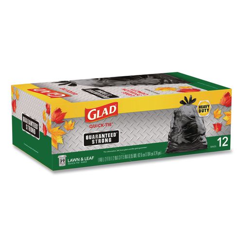 Large Quick-Tie Trash Bags, Lawn and Leaf, 39 gal, 0.95 mil, 32.5 x 41, Black, 12 Bags/Box (70028EA)