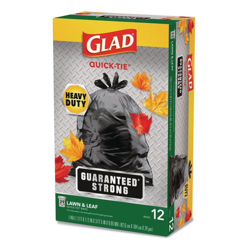 Large Quick-Tie Trash Bags, Lawn and Leaf, 39 gal, 0.95 mil, 32.5 x 41, Black, 12 Bags/Box (70028EA)