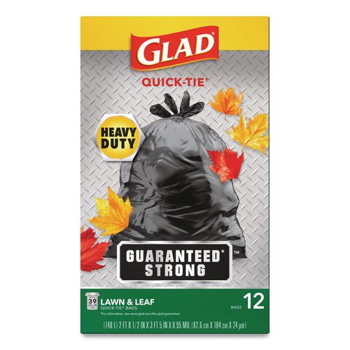Large Quick-Tie Trash Bags, Lawn and Leaf, 39 gal, 0.95 mil, 32.5 x 41, Black, 12 Bags/Box (70028EA)