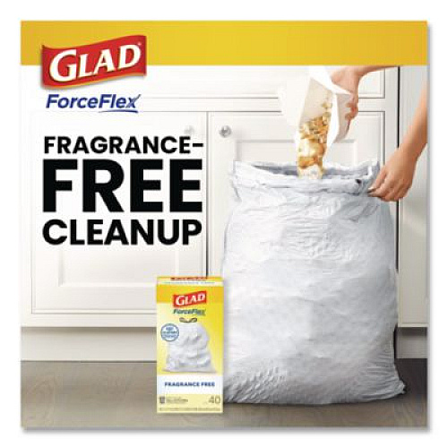 Glad Tall Kitchen Drawstring Trash Bags with LeakGuard, 13 gal, Unscented, 23.47" x 25.38", White, 120/Box (78564)