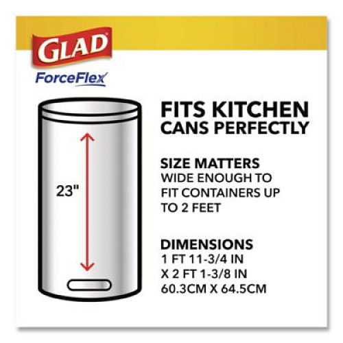 Glad Tall Kitchen Drawstring Trash Bags with LeakGuard, 13 gal, Unscented, 23.47" x 25.38", White, 120/Box (78564)