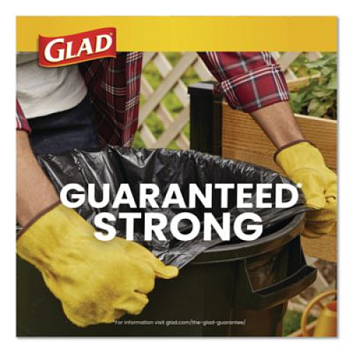 Glad Guaranteed Strong Large Drawstring Trash Bags, Three-Ply, 30 gal, 1.05 mil, 30 x 33, Black, 28/Box (78966BX)
