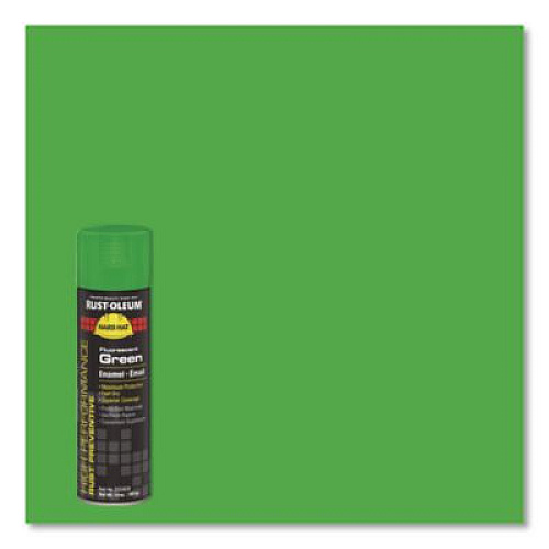 Rust-Oleum Hard Hat High Performance V2100 System Rust Preventive Enamel Spray Paint, Gloss Fluorescent Green, 15 oz Aerosol Can, 6/CT (2233838)