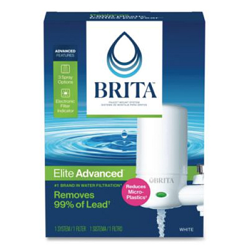 Brita Water Faucet Mount Filtration System with 1 Elite Advanced Replacement Filter, White (42201)