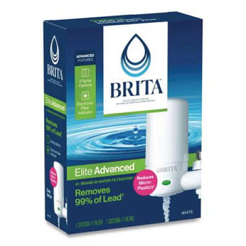 Brita Water Faucet Mount Filtration System with 1 Elite Advanced Replacement Filter, White (42201)
