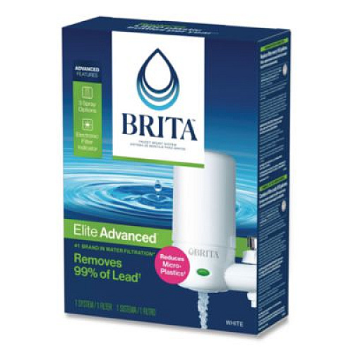 Brita Water Faucet Mount Filtration System with 1 Elite Advanced Replacement Filter, White (42201)