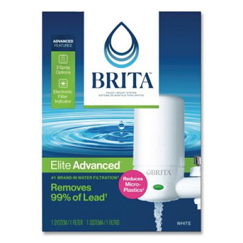 Brita Water Faucet Mount Filtration System with 1 Elite Advanced Replacement Filter, White (42201)