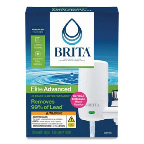 Brita Water Faucet Mount Filtration System with 1 Elite Advanced Replacement Filter, White, 4/Carton (42201CT)