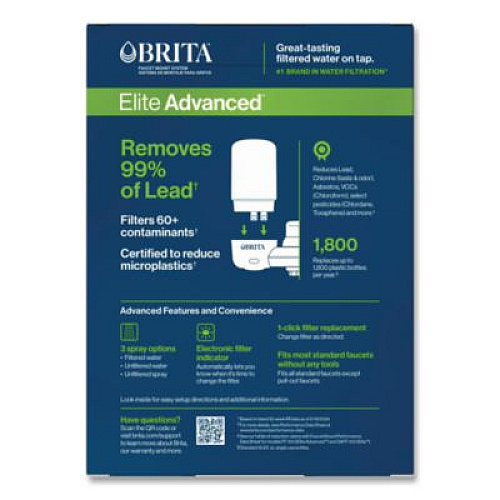 Brita Water Faucet Mount Filtration System with 1 Elite Advanced Replacement Filter, White, 4/Carton (42201CT)