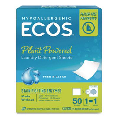 ECOS Liquidless Laundry Detergent Sheets, Free and Clear, 50 Sheets/Box (953710EA)