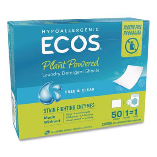 ECOS Liquidless Laundry Detergent Sheets, Free and Clear, 50 Sheets/Box (953710EA)