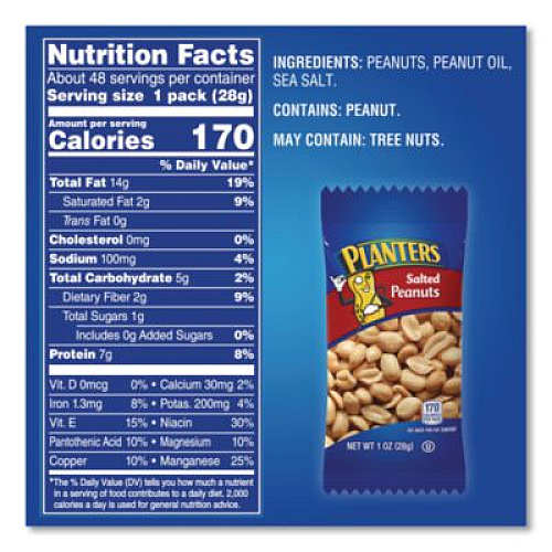Planters Salted Peanuts, 1 oz Pack, 48/Box (22000760)