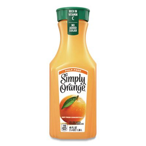 Simply Orange Orange Juice Pulp Free, 52 oz Bottle, 2/Pack (90200102)
