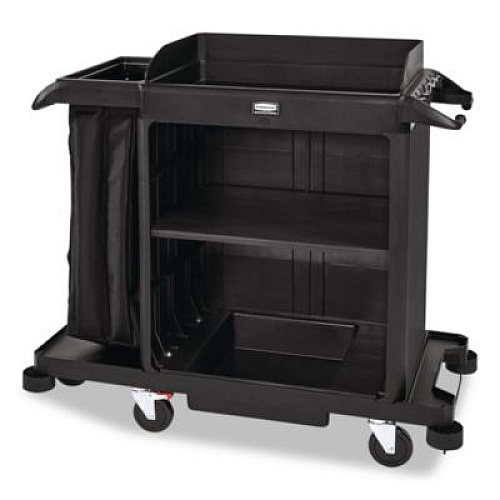 Rubbermaid Commercial Compact Housekeeping Cart?, Plastic, 3 Shelves 1 Bin, 23 x 53.12 x 19.1, Black (2202585)