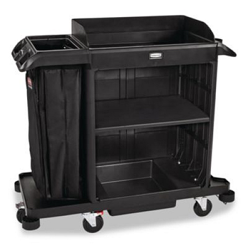 Rubbermaid Commercial Compact Housekeeping Cart?, Plastic, 3 Shelves 1 Bin, 23 x 53.12 x 19.1, Black (2202585)
