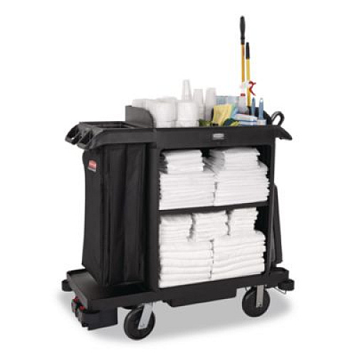 Rubbermaid Commercial Compact Housekeeping Cart?, Plastic, 3 Shelves 1 Bin, 23 x 53.12 x 19.1, Black (2202585)