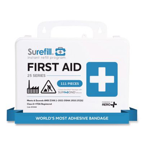 SUREFILL 25 ANSI 2021 A+ First Aid Kit, 111 Pieces, Weatherproof Plastic Case (SF25AW)