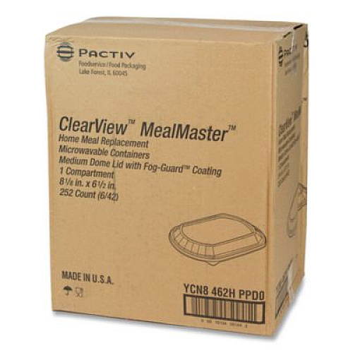 Pactiv Evergreen Clearview MealMaster Rectangle Container Dome, 8.12 x 6.5 x 1, Clear, 252/Carton (YCN8462HPPD)