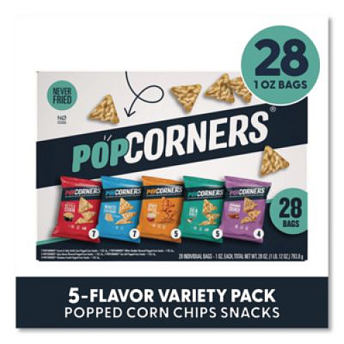 PopCorners Popped Corn Chips Snacks Variety Pack, Assorted Flavors, 1 oz Bag, 28/Pack (22002179)