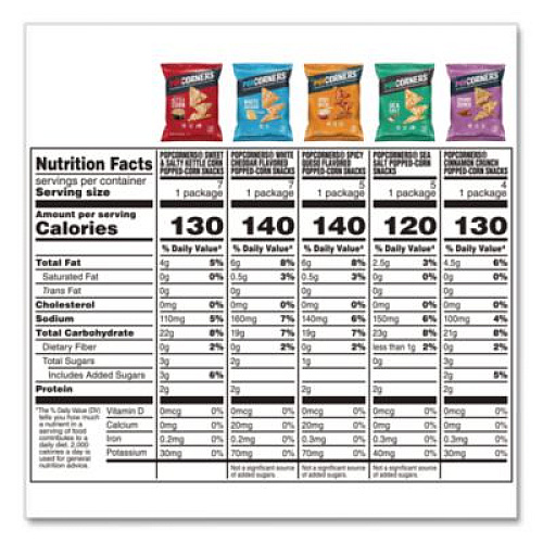 PopCorners Popped Corn Chips Snacks Variety Pack, Assorted Flavors, 1 oz Bag, 28/Pack (22002179)