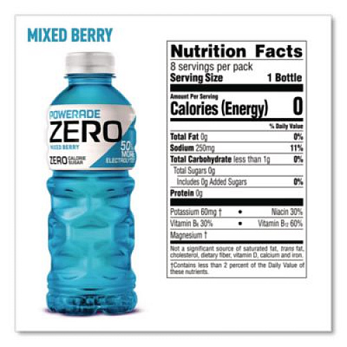 POWERADE Zero Sports Drink, Assorted Flavors, 20 oz, 24/Carton (22002679)