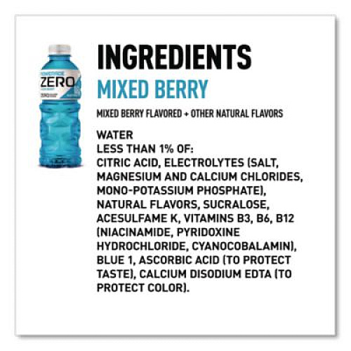 POWERADE Zero Sports Drink, Assorted Flavors, 20 oz, 24/Carton (22002679)