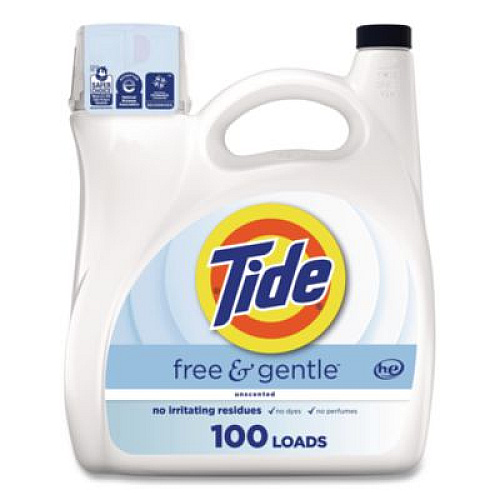 Tide Free and Gentle Liquid Laundry Detergent, HE Compatible, 100 Loads, 132 oz Bottle, 4/Carton (12140)