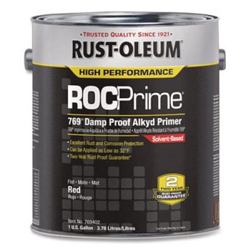 Rust-Oleum ROCPrime 769 Damp Proof Alkyd Primer, Flat Red, 1 gal Bucket/Pail, 2/Carton (769402)