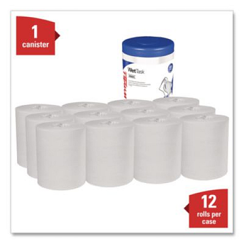 WypAll WetTask System Prep Wipers for Bleach/Disinfectants/Sanitizers Hygienic Enclosed System Refills, w/Canister, 55/RL,12 Roll/CT (7732005)