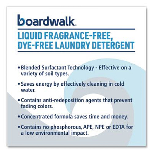 Boardwalk Liquid Fragrance-Free, Dye-Free Laundry Detergent, Unscented, 1 gal Bottle, 4/Carton (4850)