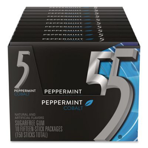 Wrigley's 5 Gum, Peppermint Cobalt, 15 Sticks/Pack, 10 Packs/Carton (22002640)