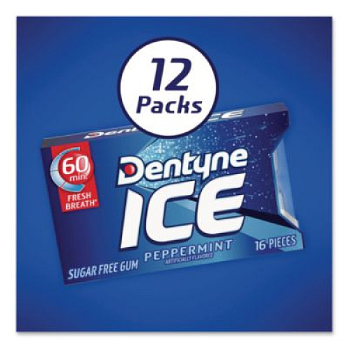 Dentyne Ice Sugarless Gum, Peppermint Flavor, 16 Pieces/Pack, 12 Packs/Carton (22002647)