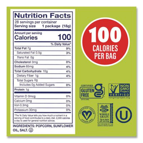 SkinnyPop Popcorn, Original, 0.65 oz Bag, 24/Carton (22000408)