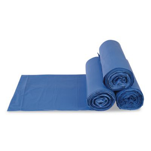 Inteplast Group High-Density Commercial Can Liners, 33 gal, 14 mic, 30" x 43", Blue, Interleaved Roll, 25 Bags/Roll, 10 Rolls/Carton (BRS304314BL)
