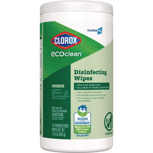 CloroxPro EcoClean Disinfecting Wipes, 1-Ply, 7 x 8, Unscented, White, 3/Carton (60787CT)
