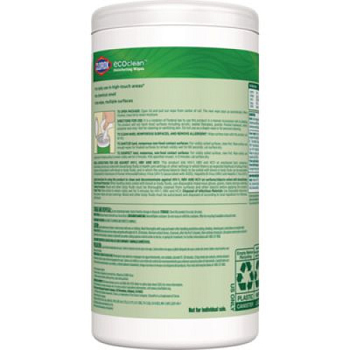 CloroxPro EcoClean Disinfecting Wipes, 1-Ply, 7 x 8, Unscented, White, 3/Carton (60787CT)