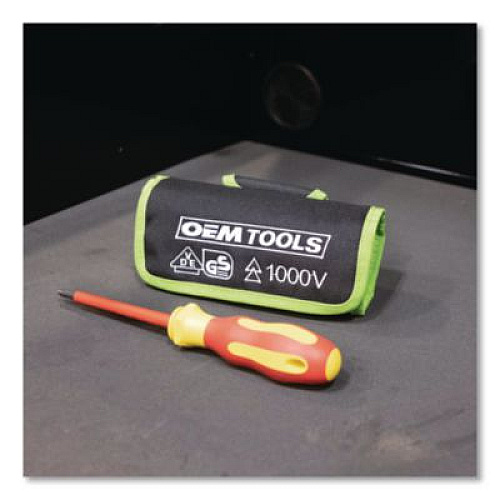 OEMTOOLS Insulated 10-Piece Interchangeable Bit Screwdriver Set, Metric Phillips and Slotted Blade Bits, Orange/Yellow Handle (22593)