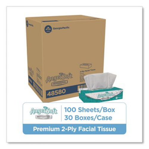 Georgia Pacific Professional Angel Soft ps Premium Facial Tissues in Flat Box, 2-Ply, White, 100 Sheets/Box, 30 Boxes/Carton (48580CT)