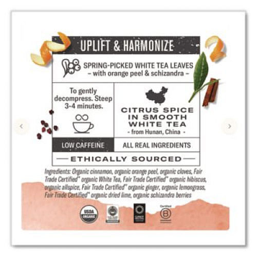 Numi Organic Teas and Teasans, 1.58 oz, White Orange Spice, 16/Box (10240)