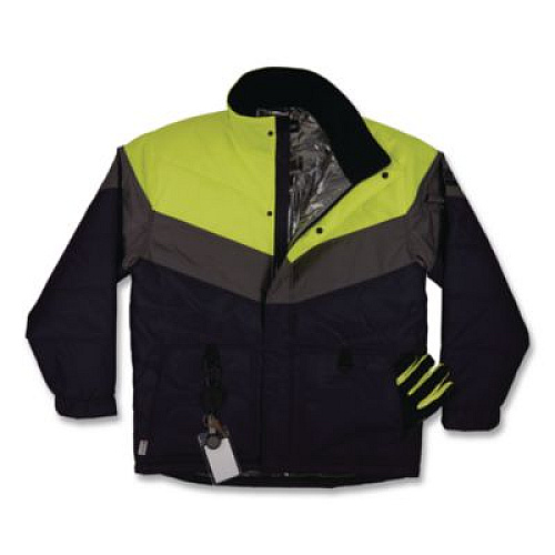 ergodyne N-Ferno 6464 Insulated Freezer Jacket with AmpliFIRE Heat Reflective Lining, Large, Navy (41134)