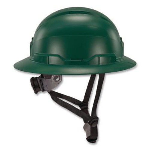 ergodyne Skullerz 8963 Full Brim Class E Safety Helmet, 6-Point Rachet Suspension, Full Brim, Green (60545)