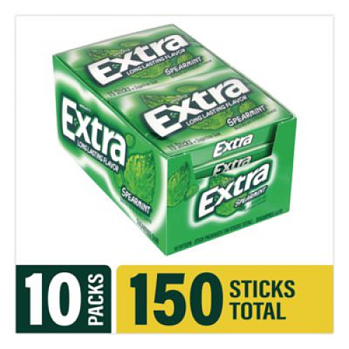 Wrigley's Extra Spearmint Sugar-Free Gum, Spearmint, 15 Sticks/Pack, 10 Packs/Carton (22002638)
