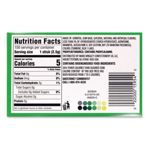 Wrigley's Extra Spearmint Sugar-Free Gum, Spearmint, 15 Sticks/Pack, 10 Packs/Carton (22002638)