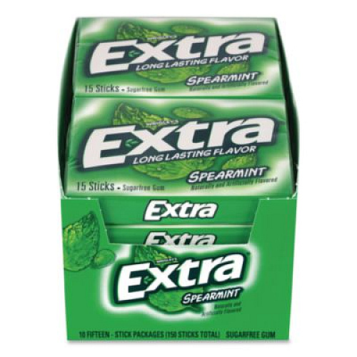 Wrigley's Extra Spearmint Sugar-Free Gum, Spearmint, 15 Sticks/Pack, 10 Packs/Carton (22002638)