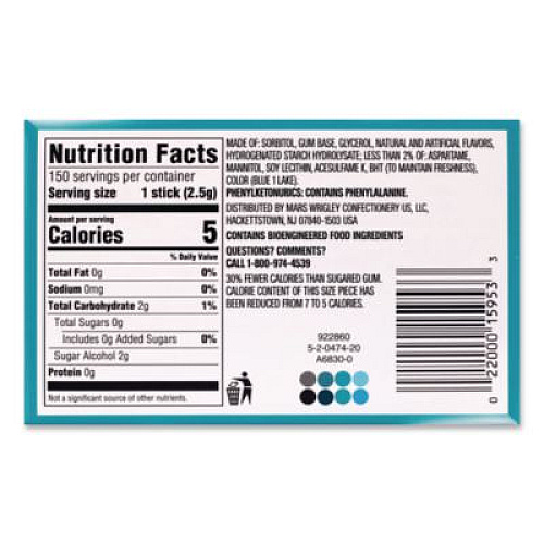 Wrigley's Extra Polar Ice Sugar-Free Gum, Polar Ice, 15 Sticks/Pack, 10 Packs/Carton (22002641)