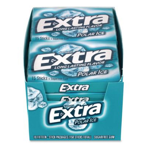Wrigley's Extra Polar Ice Sugar-Free Gum, Polar Ice, 15 Sticks/Pack, 10 Packs/Carton (22002641)