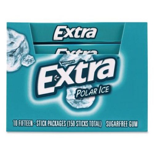 Wrigley's Extra Polar Ice Sugar-Free Gum, Polar Ice, 15 Sticks/Pack, 10 Packs/Carton (22002641)