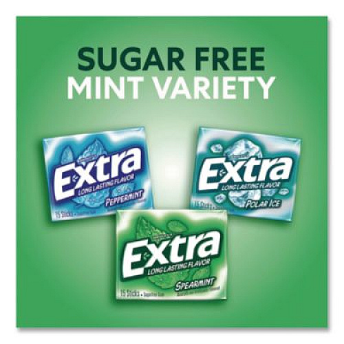 Wrigley's Extra Mint Variety Sugar-Free Gum, Peppermint/Polar Ice/Spearmint, 15 Sticks/Pack, 18 Packs/Carton (22002643)