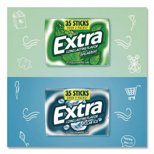 Wrigley's Extra Polar Ice and Spearmint Sugar-Free Gum Variety Pack, Polar Ice/Spearmint, 35 Sticks/Pack, 8 Packs/Carton (22002644)