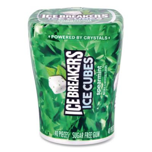 ICE BREAKERS Ice Cubes Spearmint Sugar-Free Gum, Spearmint, 40 Cubes/Bottle, 4 Bottles/Carton (22002651)